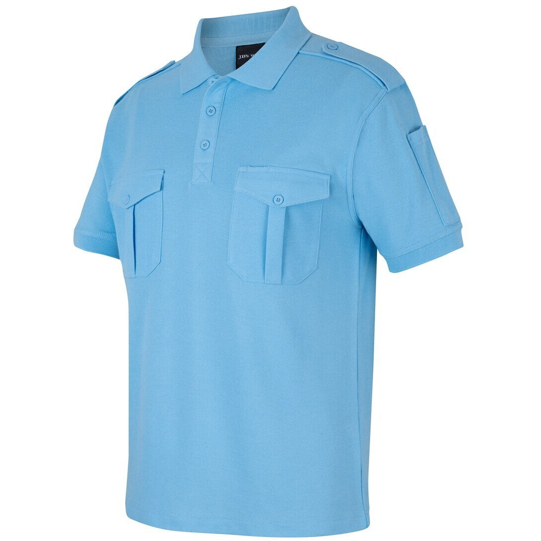 JB's Wear 210ES S/S 250 Epaulette Polo - Side View | color:Lt Blue|view:side