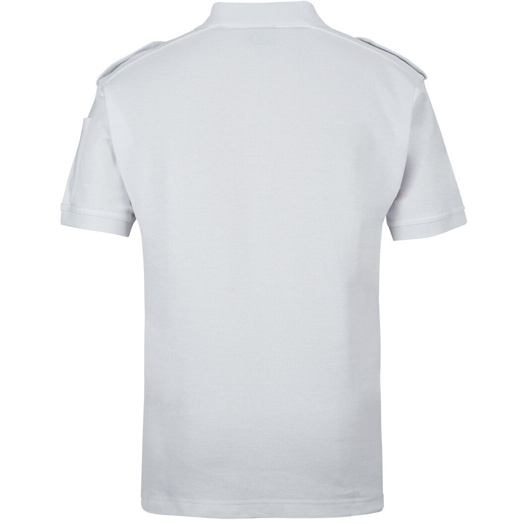 JB's Wear 210ES S/S 250 Epaulette Polo - Back View | color:White|view:back