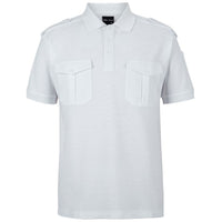 JB's Wear 210ES S/S 250 Epaulette Polo - Front View | color:White|view:front