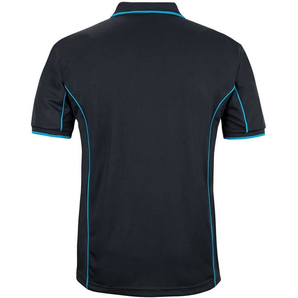 JB's Wear 7PIP S/S Piping Polo - Back View | color:Black/Aqua|view:back
