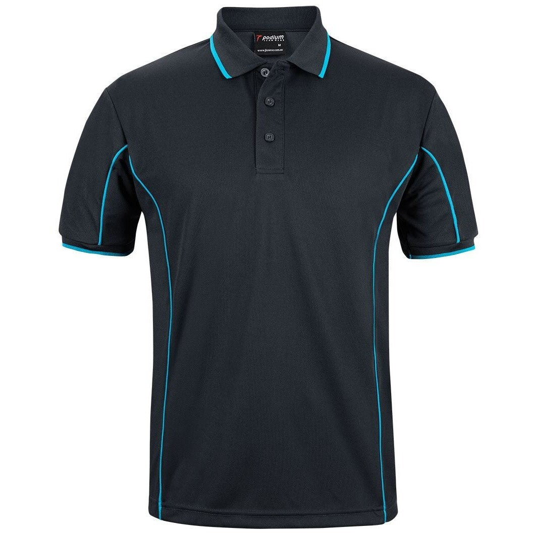 JB's Wear 7PIP S/S Piping Polo - Front View | color:Black/Aqua|view:front
