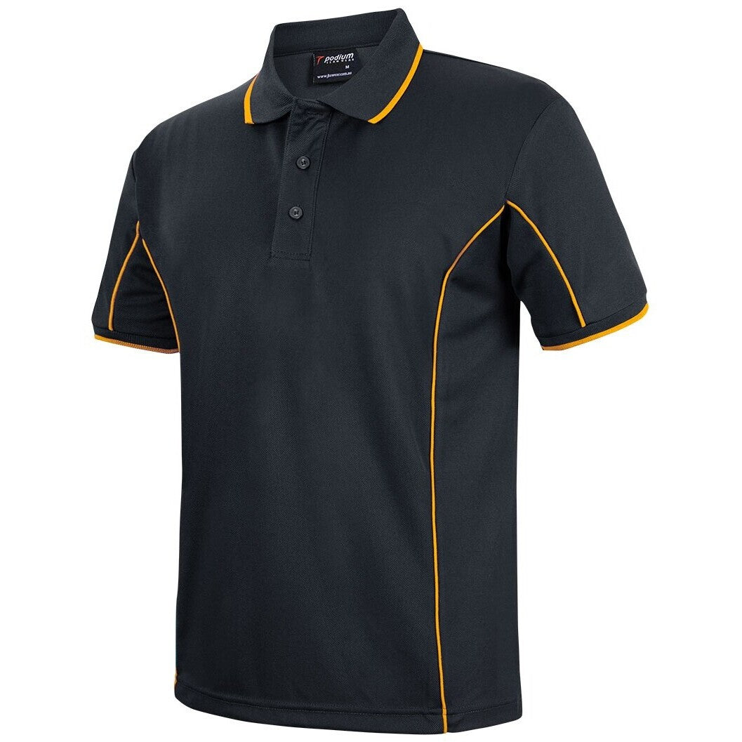 JB's Wear 7PIP S/S Piping Polo - Side View | color:Black/Gold|view:side