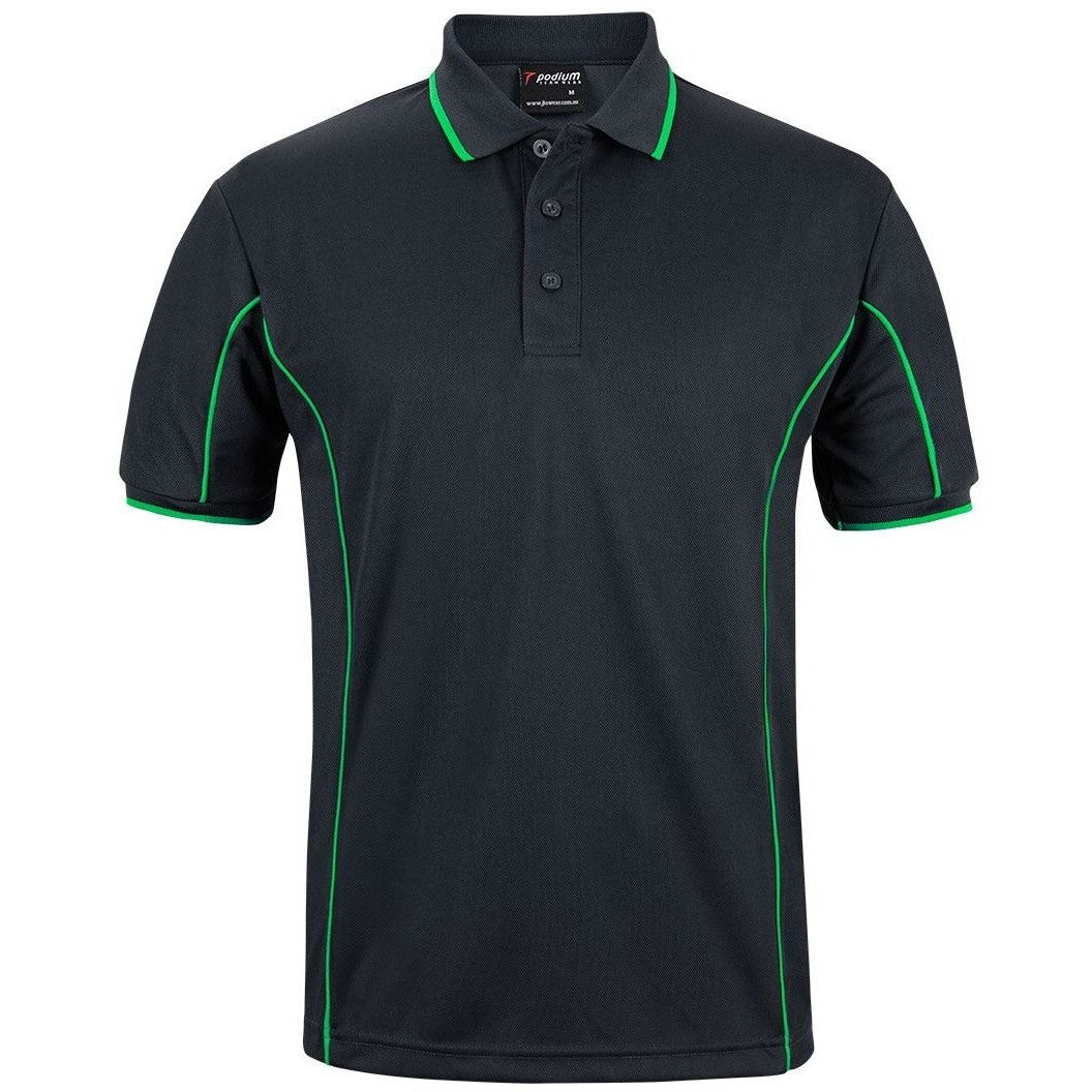 JB's Wear 7PIP S/S Piping Polo - Front View | color:Black/Pea Green|view:front
