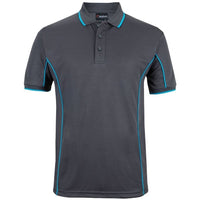 JB's Wear 7PIP S/S Piping Polo - Front View | color:Charcoal/Aqua|view:front