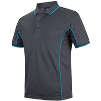 JB's Wear 7PIP S/S Piping Polo - Side View | color:Charcoal/Aqua|view:side