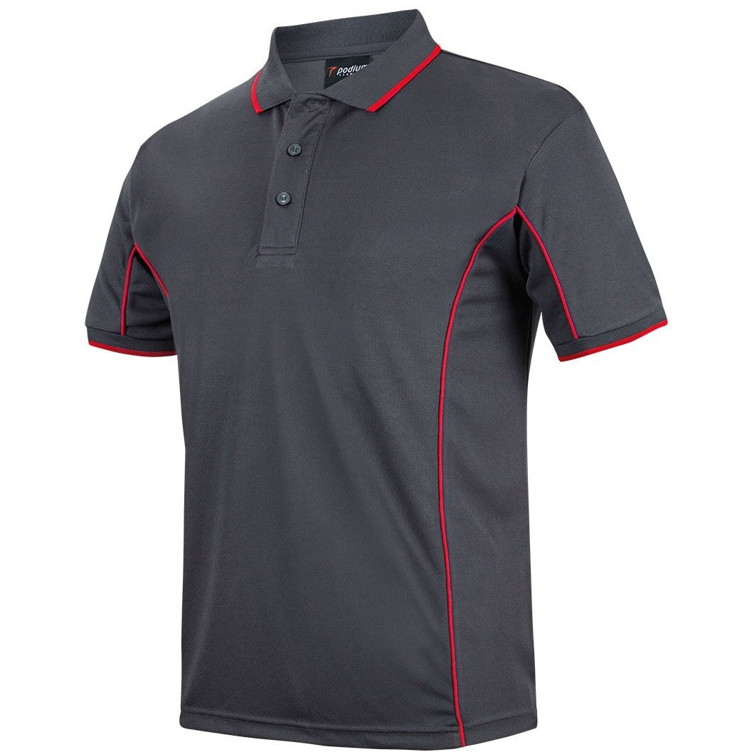 JB's Wear 7PIP S/S Piping Polo - Side View | color:Charcoal/Red|view:side