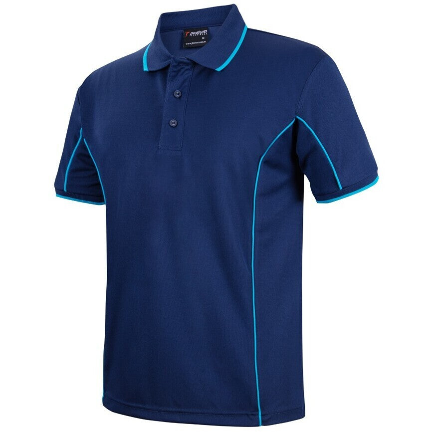JB's Wear 7PIP S/S Piping Polo - Side View | color:Jnr Navy/Aqua|view:side