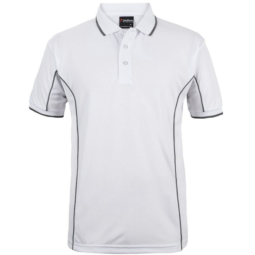 JB's Wear 7PIP S/S Piping Polo - Front View | color:White/Grey|view:front