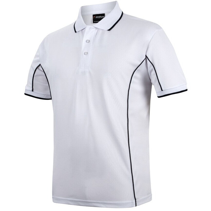 JB's Wear 7PIP S/S Piping Polo - Side View | color:White/Navy|view:side