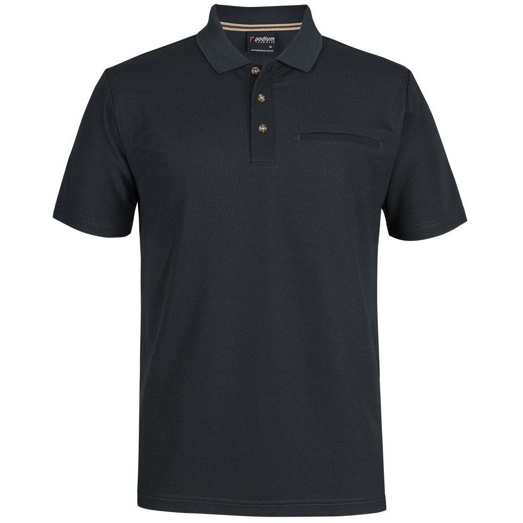 JB's Wear 7SPR S/S Recycled Polyester Pocket Polo - Front View | color:Black|view:front