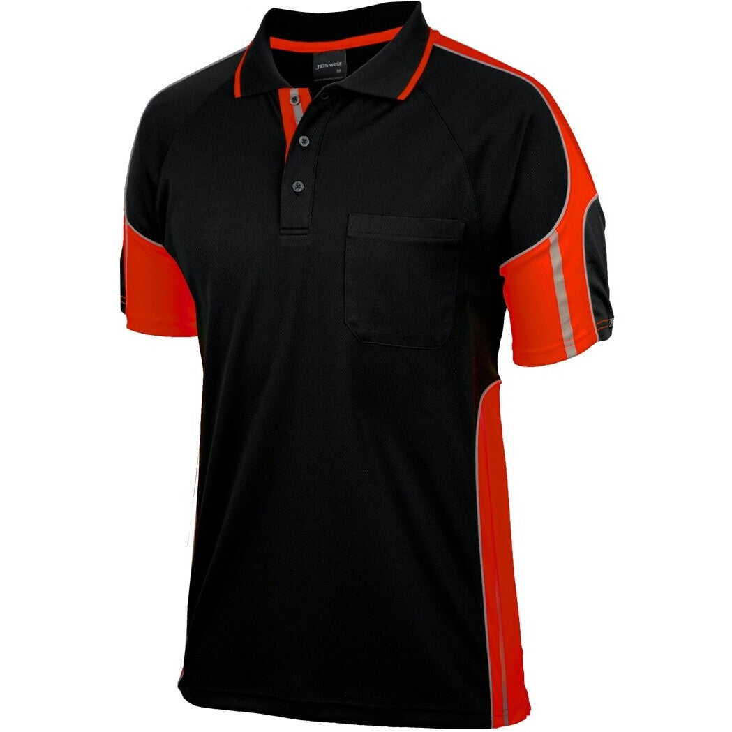 JB's Wear 6SPPS S/S Street Panel Polo - Side View | color:Black/Orange|view:side