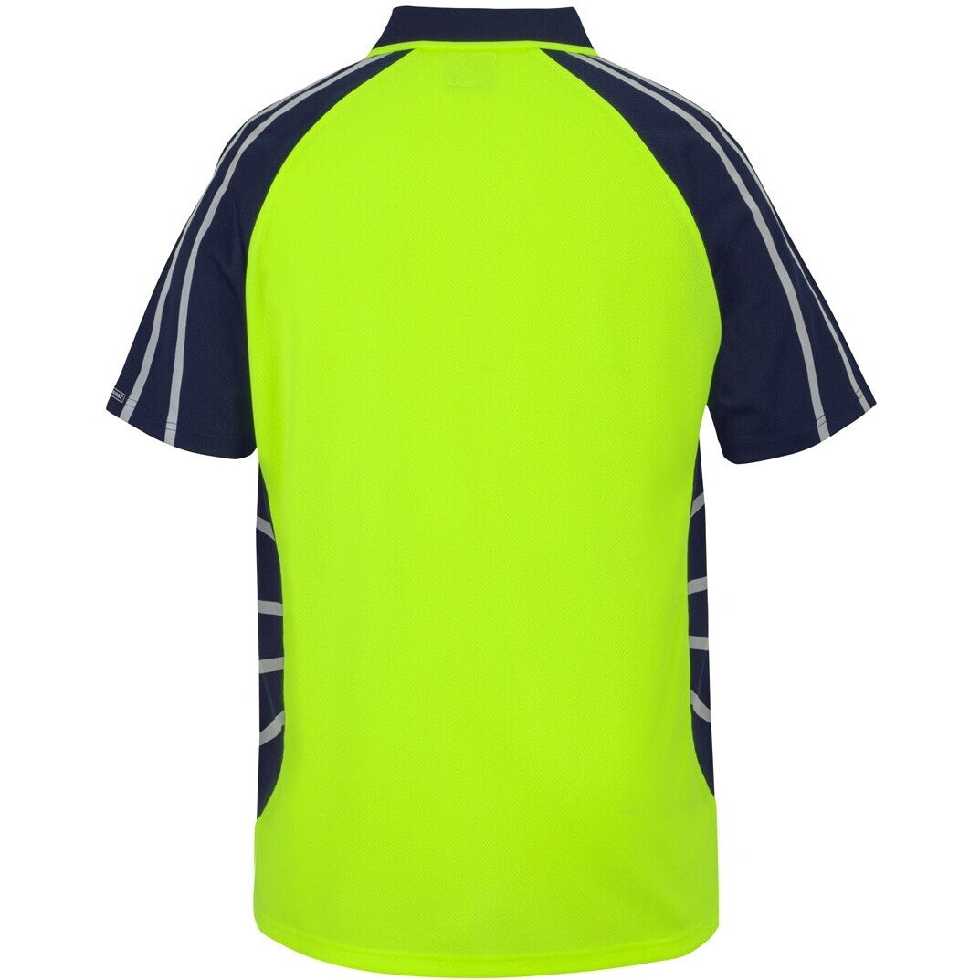 JB's Wear 6HSSR Street Spider Polo with Reflective Stripes - Back View | color:Lime/Navy|view:back