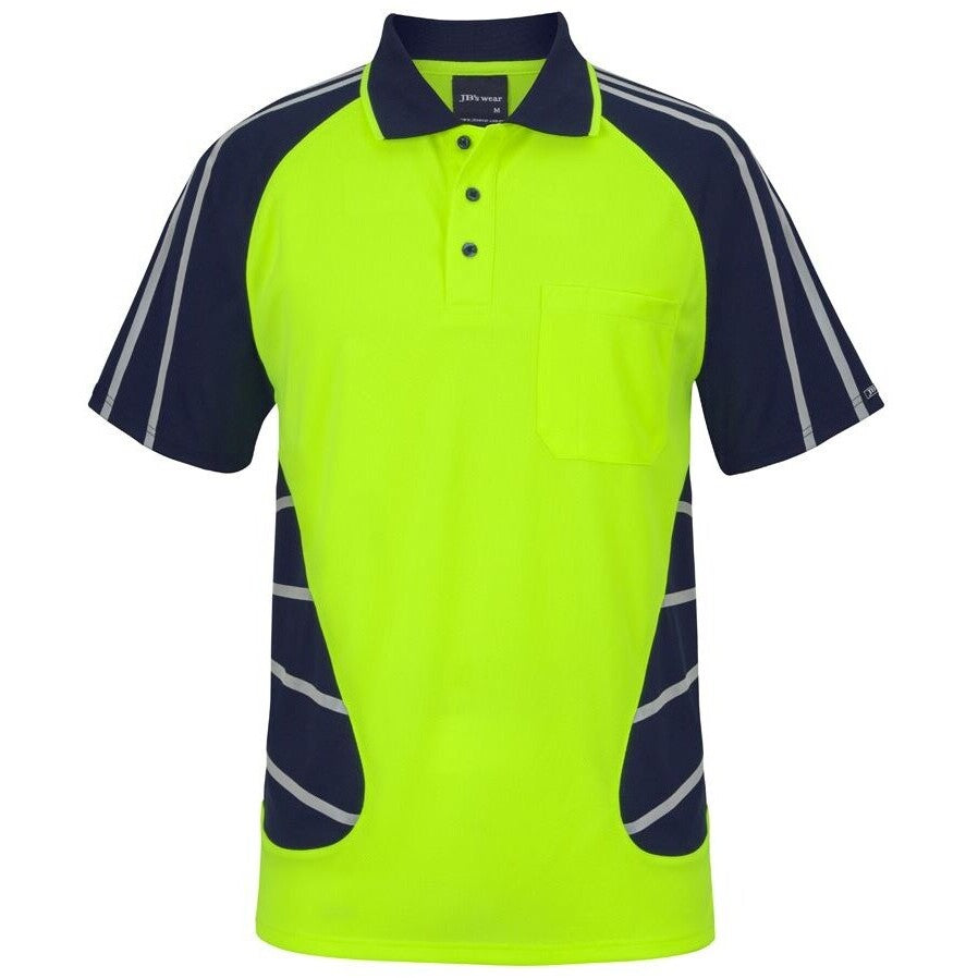 JB's Wear 6HSSR Street Spider Polo with Reflective Stripes - Front View | color:Lime/Navy|view:front