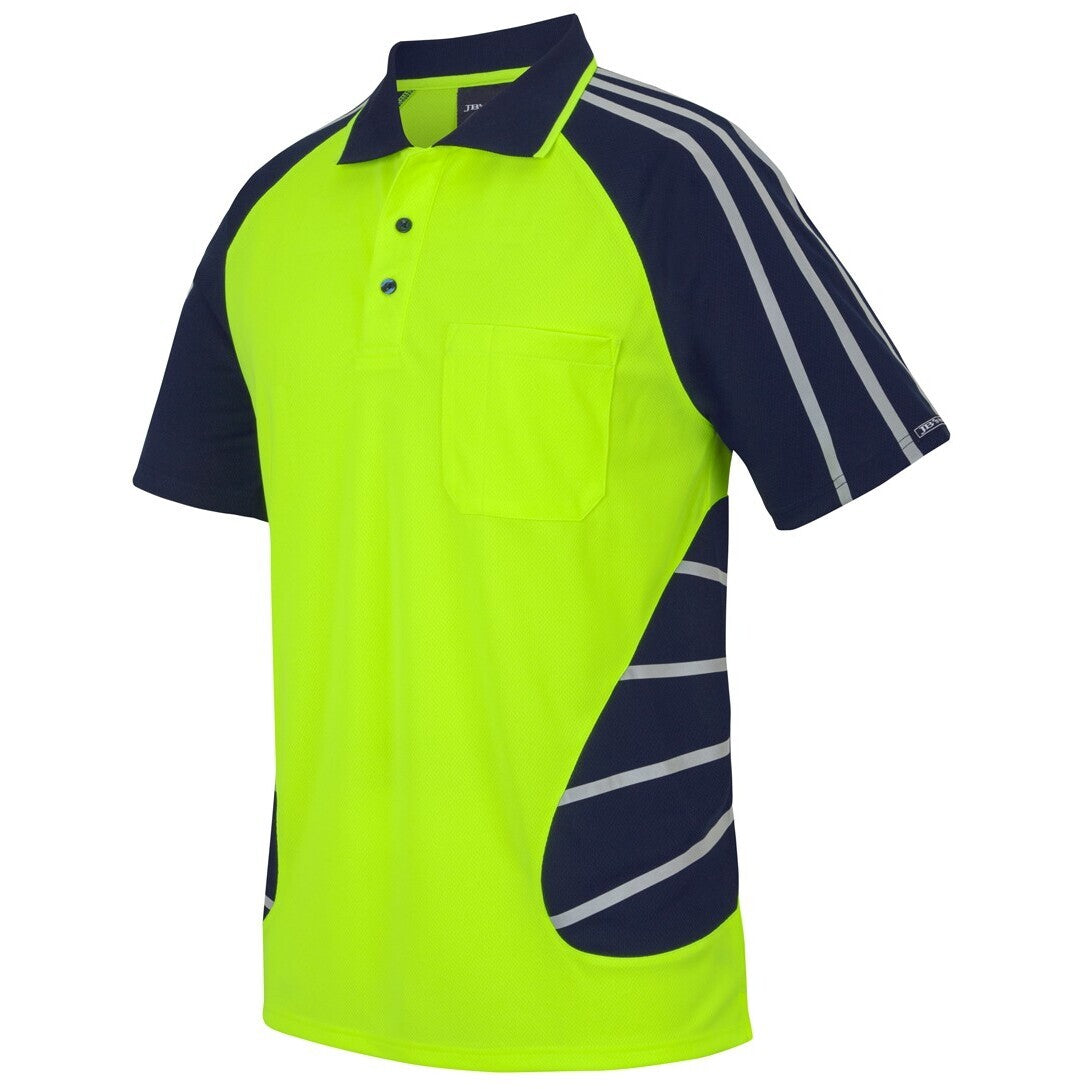 JB's Wear 6HSSR Street Spider Polo with Reflective Stripes - Side View | color:Lime/Navy|view:side