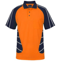 JB's Wear 6HSSR Street Spider Polo with Reflective Stripes - Front View | color:Orange/Navy|view:front
