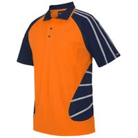 JB's Wear 6HSSR Street Spider Polo with Reflective Stripes - Side View | color:Orange/Navy|view:side