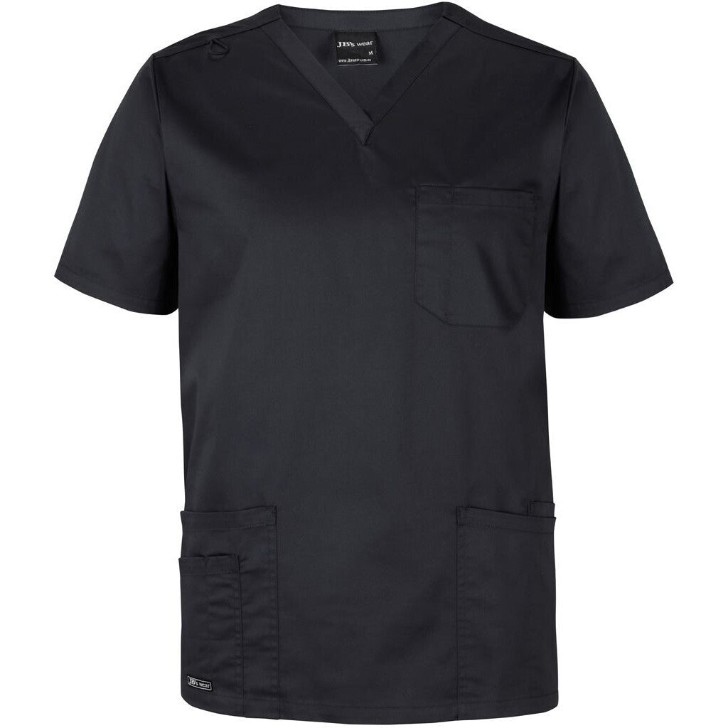JB's Wear 4SPT Unisex Premium  Scrub Top - Front View | color:Black|view:front