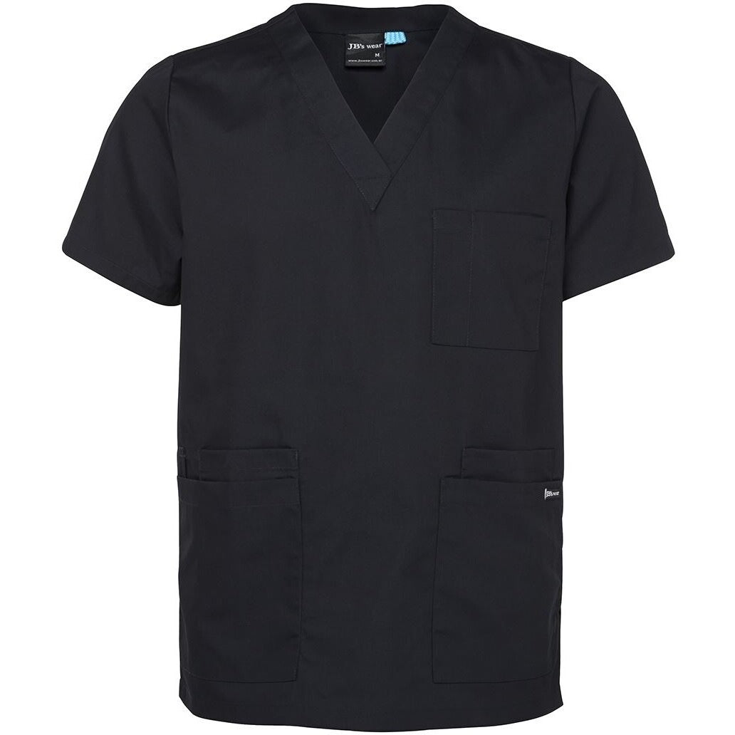 JB's Wear 4SRT Unisex Scrubs Top - Front View | color:Black|view:front